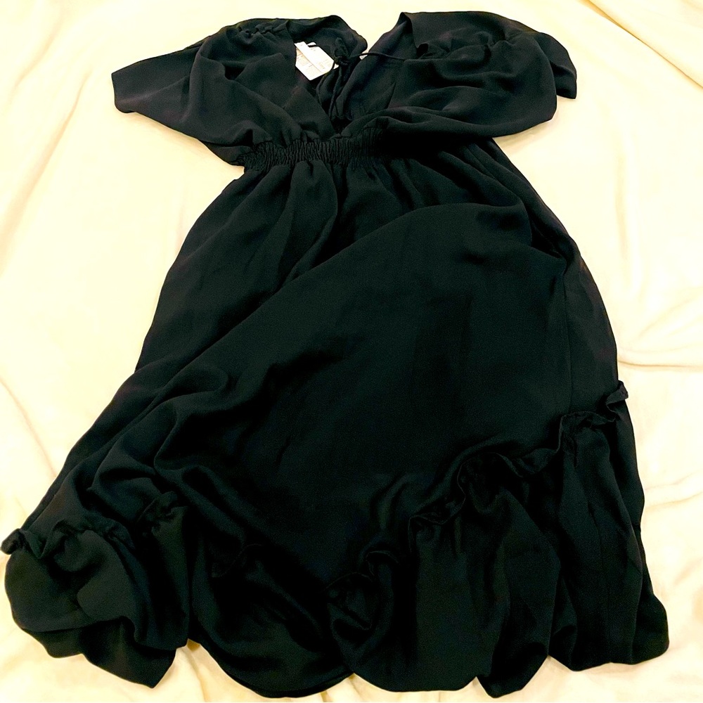 Joteisy black high low ruffled dress v neck size s